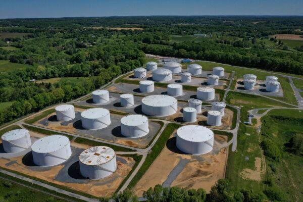 In an aerial view, fuel holding tanks are seen at Colonial Pipeline's Dorsey Junction Station in Washington on May 13, 2021. (Drew Angerer/Getty Images)