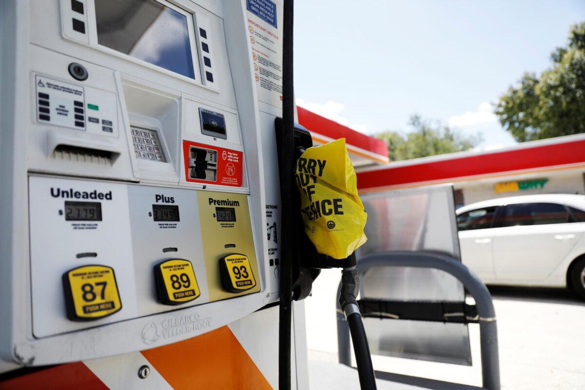 A plastic bag covering a fuel pump to signal no gas is available is seen at a gas station in Lakeland, Fla., on May 14, 2021. (Octavio Jones/Reuters)