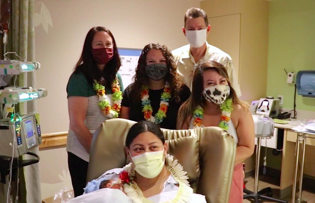Lavi reunited with her in-flight medical team at Kapi'olani Medical Center for Women and Children. (Courtesy of <a href="https://www.hawaiipacifichealth.org/">Hawai‘i Pacific Health</a>)