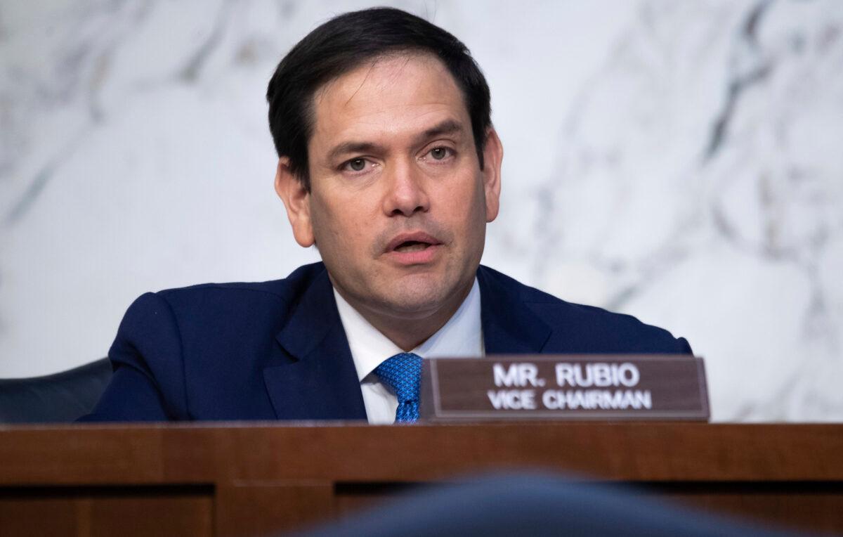Sen. Marco Rubio (R-Fla.) speaks during a Senate hearing in Washington on April 14, 2021. (Saul Loeb/Pool via AP)