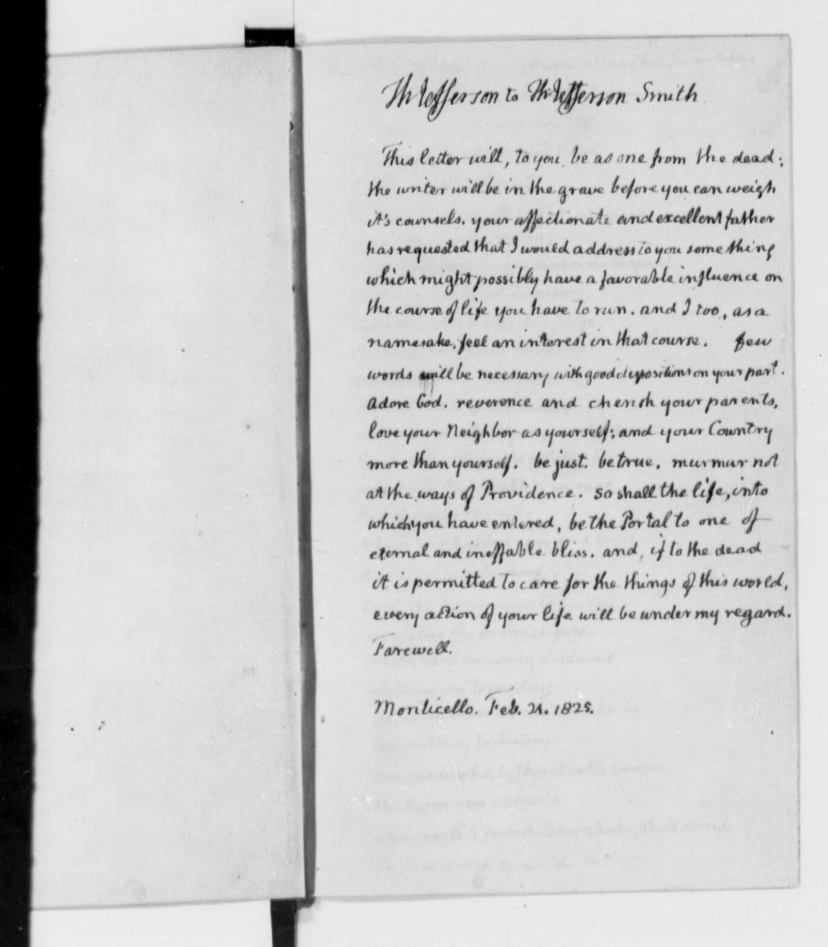Thomas Jefferson inscribed flyleaves in Cicero's De Re Publica, published in 1823, with advice to Thomas Jefferson Smith, the son of Samuel Harrison Smith, an old friend and political ally. (Library of Congress, Manuscript Division)