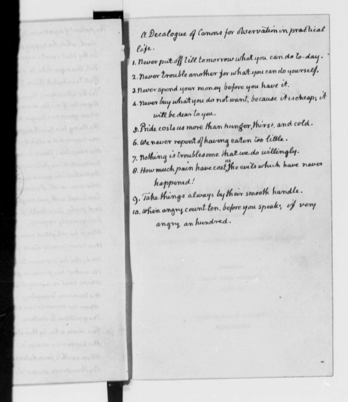 The third and final page of Jefferson's inscriptions contained "A Decalogue of Canons for observation in practical life." (Library of Congress, Manuscript Division)
