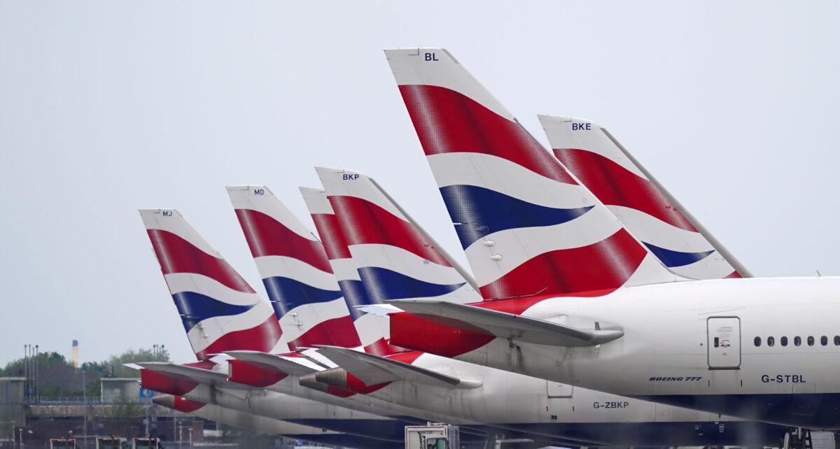 British Airways planes at Heathrow Airport, West London, on May 17, 2021. (Steve Parsons/PA)