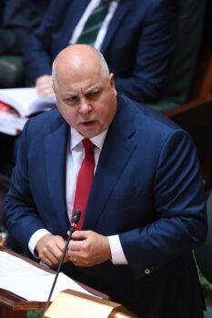  Victorian Treasurer Tim Pallas delivers his budget speech in the Legislative Assembly at Victorian State Parliament in Melbourne, Australia on May 20, 2021. (AAP Image/James Ross)