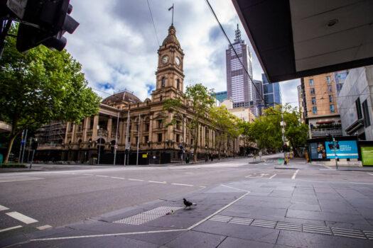 A general view of an empty street in the central business district in Melbourne, Australia on Feb. 14, 2021 (Wayne Taylor/Getty Images)