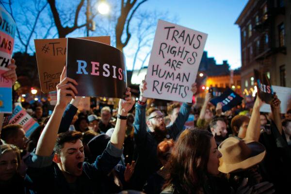 People take part in a rally to support transgender causes in  New York's Greenwich Village on Feb. 23, 2017. (Kena Betancur/AFP via Getty Images)