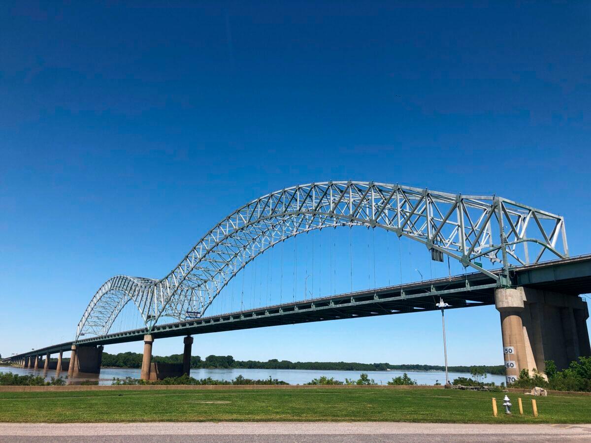 This photo shows the Interstate 40 Bridge linking Tennessee and Arkansas on Friday, May 14, 2021, in Memphis, Tenn. (Adrian Sainz/AP Photo)