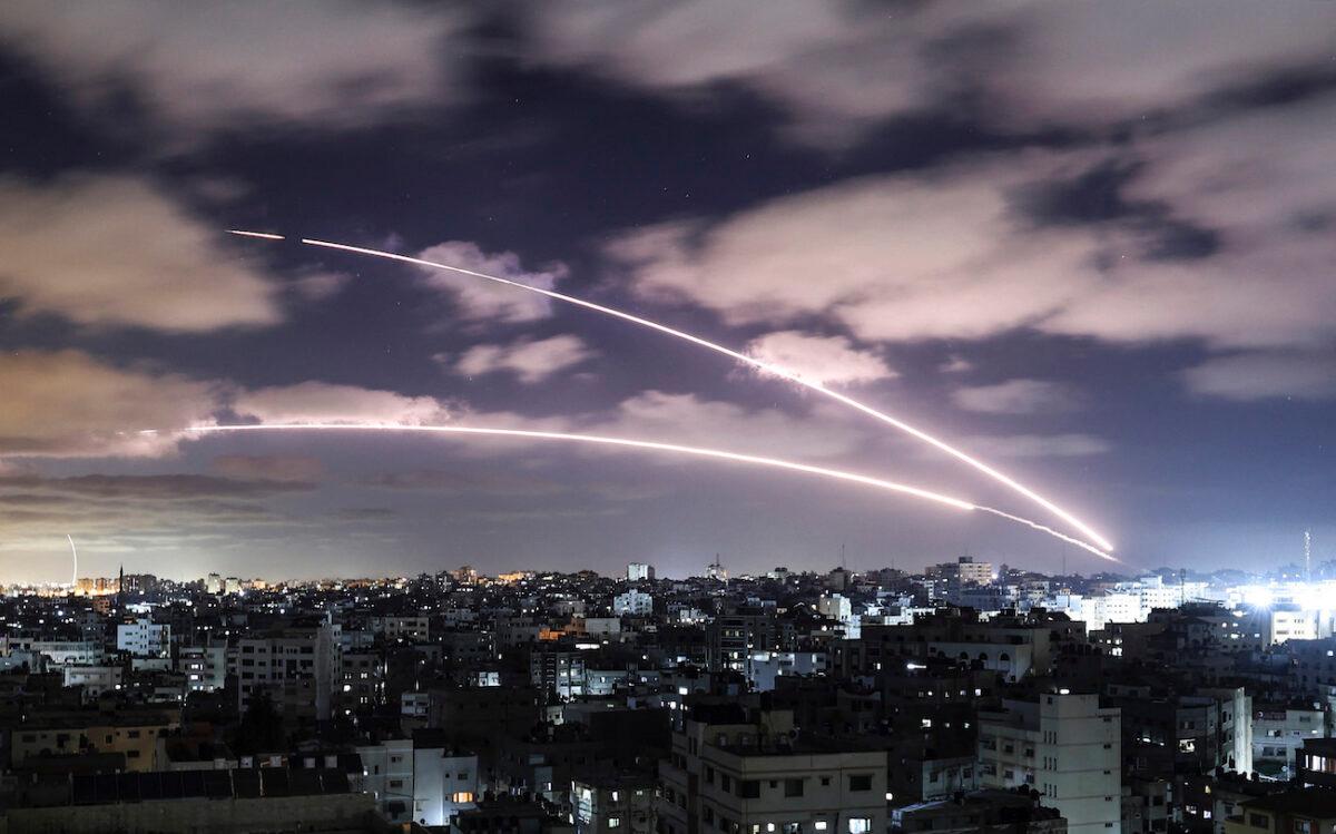 Rockets are launched toward Israel from Gaza City, controlled by Hamas terrorists, on May 18, 2021. (Mahmud Hams/AFP via Getty Images)