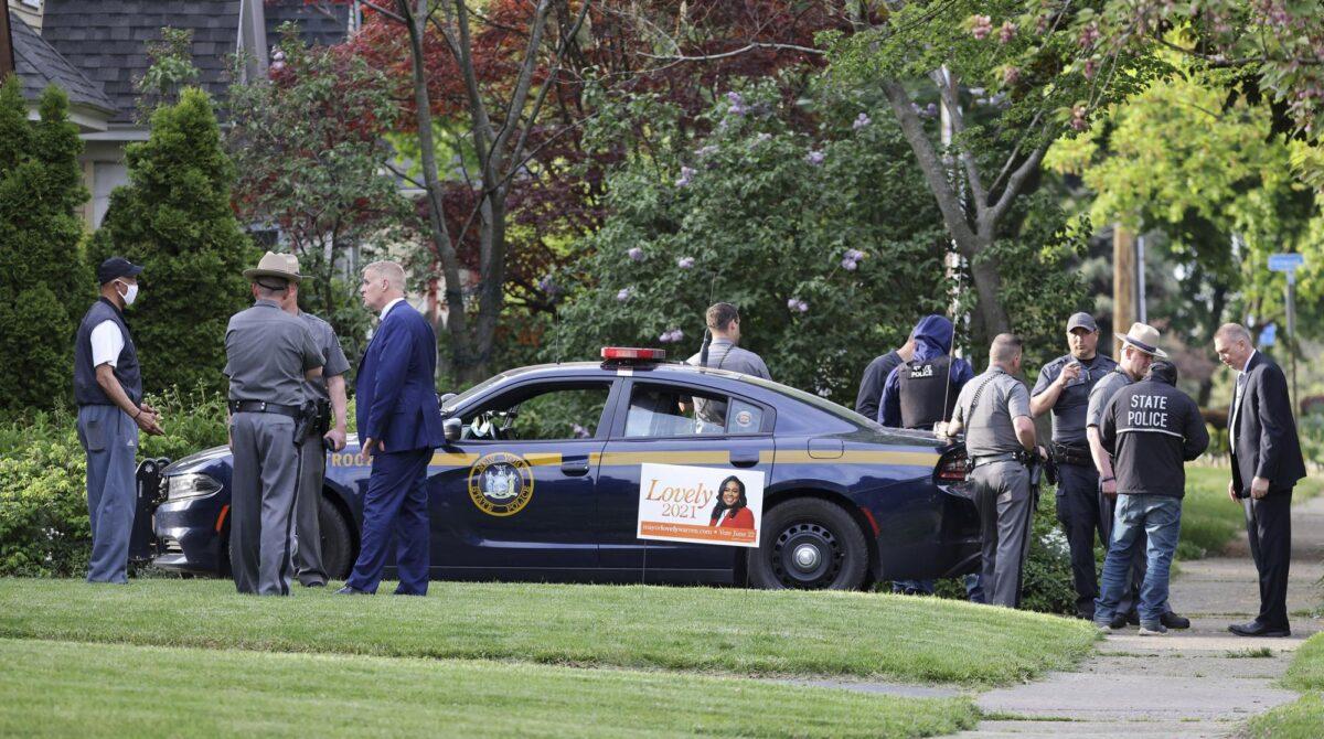 State police conducted a search of Rochester Mayor, Lovely Warren's house in Rochester, N.Y., on May 19, 2021. (Jamie Germano/Democrat & Chronicle via AP)