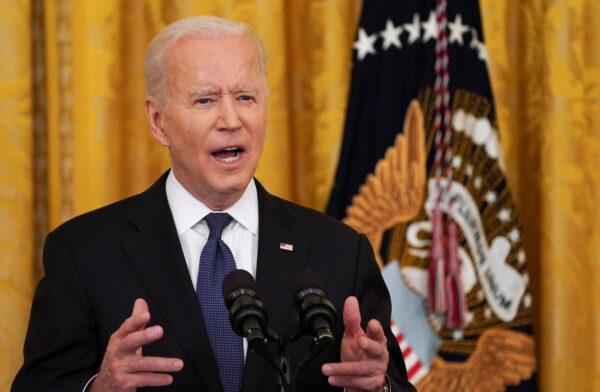 President Joe Biden speaks before signing the COVID-19 Hate Crimes Act into law, in the East Room at the White House in Washington, on May 20, 2021. (Kevin Lamarque/Reuters)
