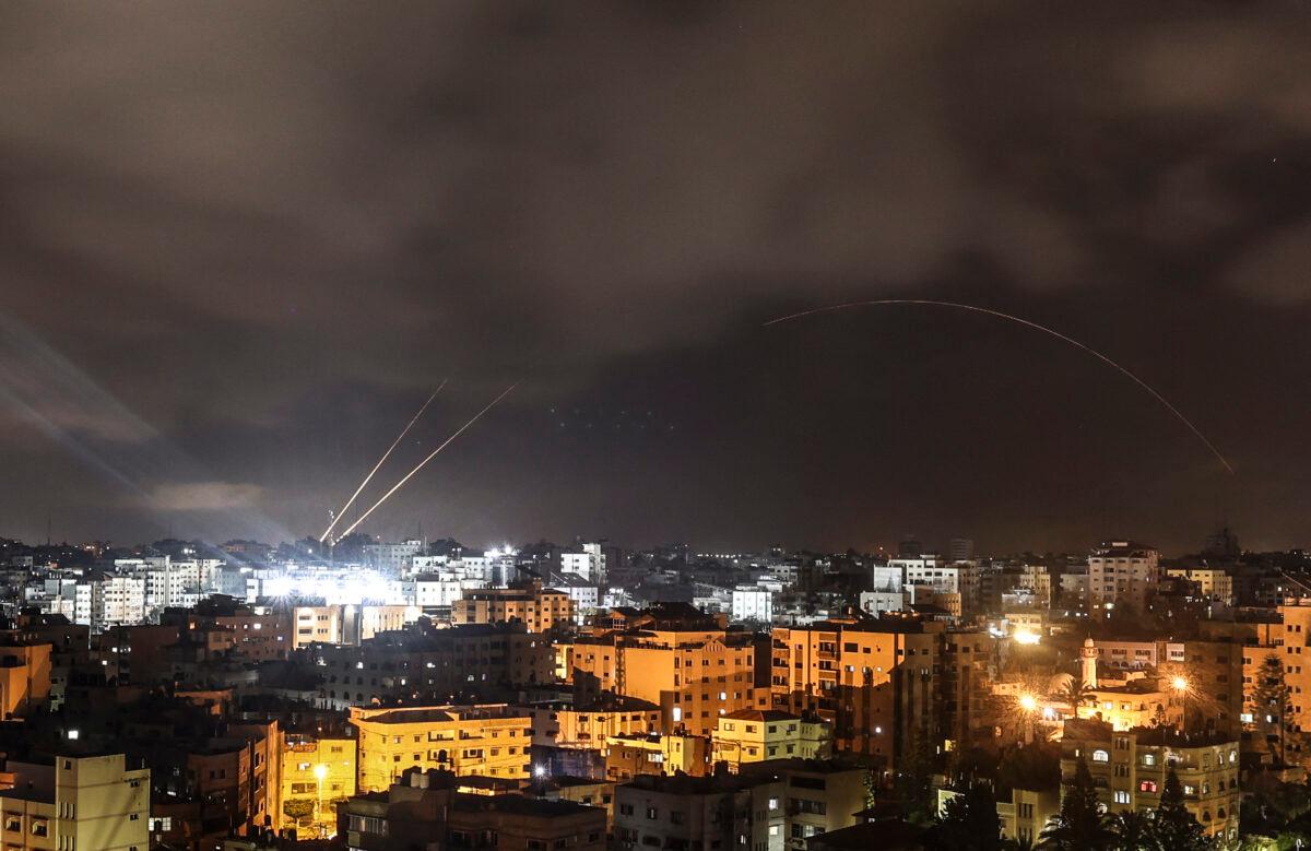 Rockets are fired from the Gaza Strip just before the start of the ceasefire brokered by Egypt between Israel and the ruling Islamist movement Hamas, in Gaza City on May 21, 2021. (Mahmud Hams/AFP via Getty Images)