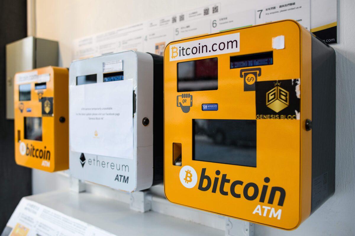 ATMs for digital currencies bitcoin and ethereum are seen in Hong Kong on Dec. 18, 2017. (Anthony Wallace/AFP via Getty Images)