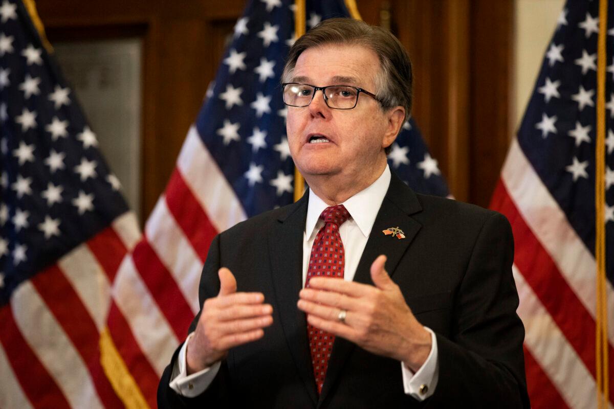 Texas Lt. Gov. Dan Patrick speaks at a press conference at the Texas state Capitol in Austin on May 18, 2020. (Lynda M. Gonzalez-Pool/Getty Images)