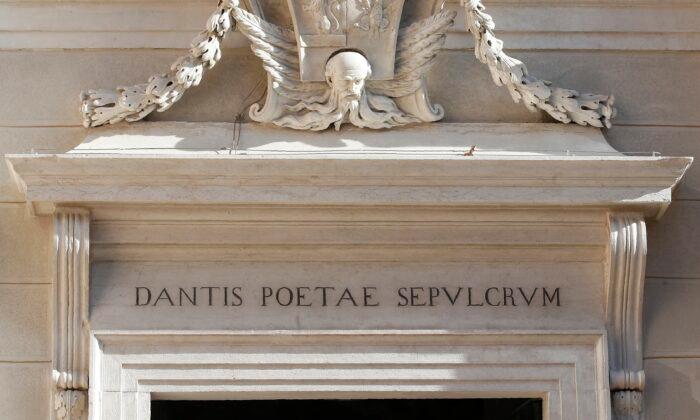 The entrance of poet Dante Alighieri's tomb in Ravenna, Italy, on May 8, 2021. (Antonio Calanni/AP Photo)