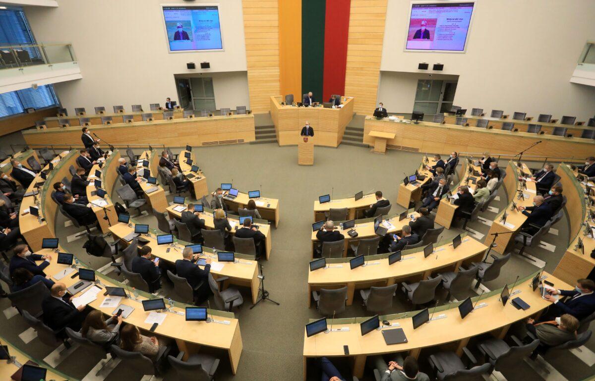 Lithuania's Homeland Union and Lithuanian Christian Democrats party leader Ingrida Simonyte delivers a speech at the parliament in Vilnius, Lithuania, on Nov. 24, 2020. (Petras Malukas/AFP via Getty Images)