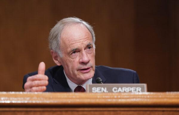 Sen. Tom Carper (D-Del.) at the U.S. Capitol in Washington on Feb. 9, 2021. (Leigh Vogel-Pool/Getty Images)