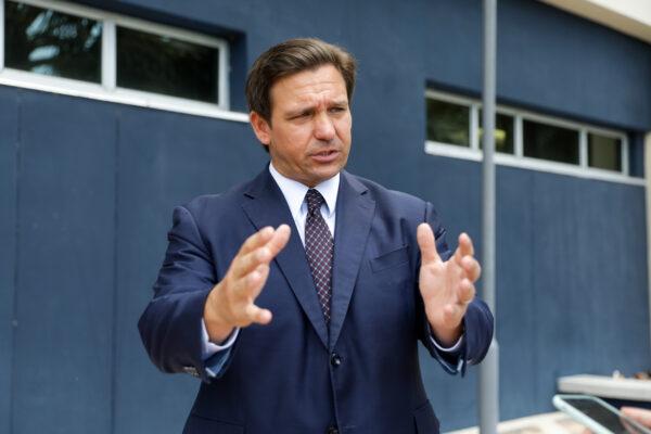 Florida Gov. Ron DeSantis after signing into law Senate Bill 7072 at Florida International University in Miami, on May 24, 2021. (Samira Bouaou/The Epoch Times)