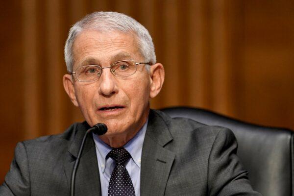 Dr. Anthony Fauci, director of the National Institute of Allergy and Infectious Diseases, speaks during a Senate Health, Education, Labor, and Pensions Committee hearing to discuss the federal response to COVID-19 in Washington on May 11, 2021. (Greg Nash-Pool/Getty Images)