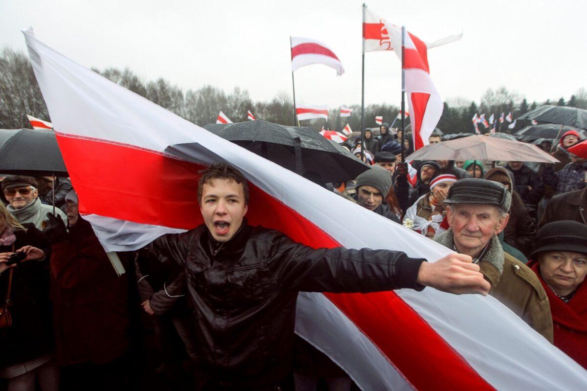A prominent opponent of Belarus' authoritarian president Roman Protasevich attends an opposition rally in Minsk, Belarus, on March 25, 2012. (AP Photo)