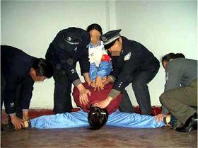A reenactment of torture called "the splits" used by China's prisons or labor camps targeting Falun Gong practitioners. (Courtesy: Minghui.org)