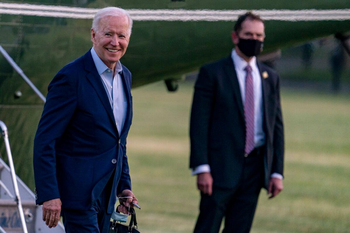 President Joe Biden steps off Marine One on the ellipse in Washington on May 23, 2021. (Tasos Katopodis/Getty Images)