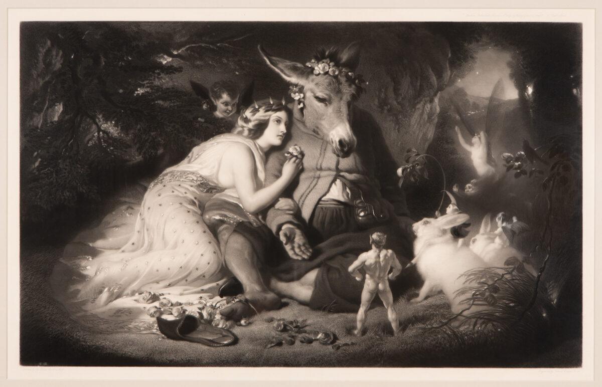 “A Midsummer Night's Dream (Shakespeare, Act 4, Scene 1).” Engraving by Samuel Cousins after a painting by Sir Edwin Henry Landseer. Metropolitan Museum of Art. (Public Domain)