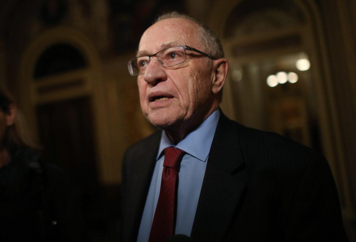 Attorney Alan Dershowitz talks to reporters at the U.S. Capitol in Washington on Jan. 29, 2020. (Mario Tama/Getty Images)