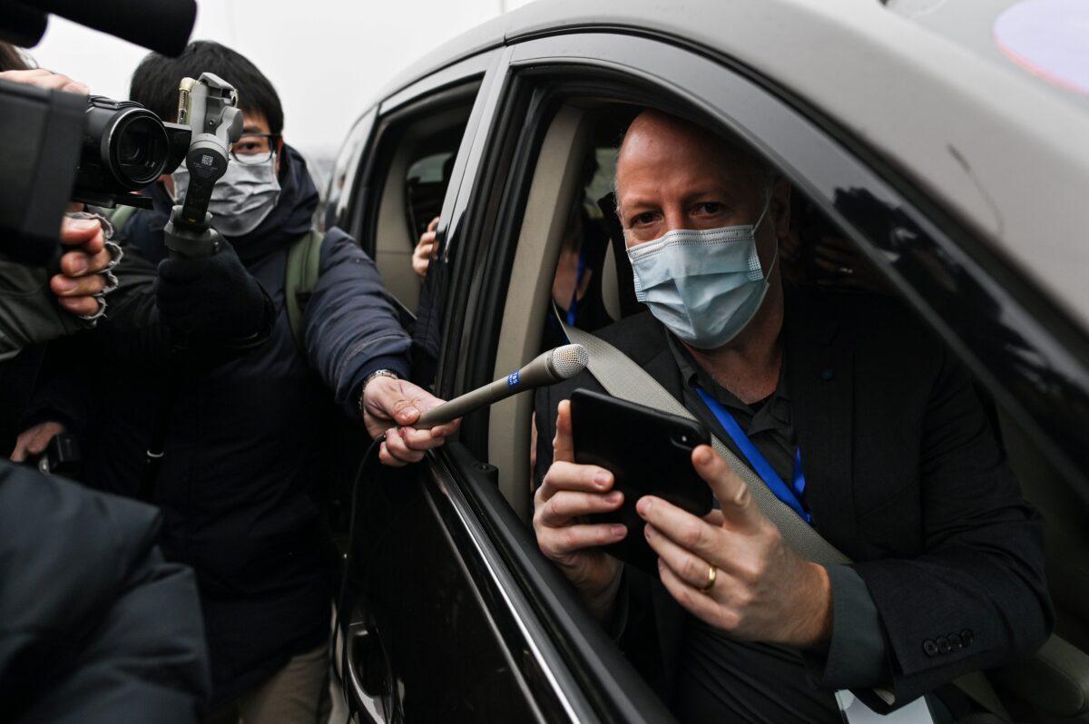 Peter Daszak, a member of the World Health Organization team investigating the origins of COVID-19, speaks to media upon arriving at the Wuhan Institute of Virology in Wuhan in China's Hubei Province on Feb. 3, 2021. (Hector Retamal/AFP via Getty Images)