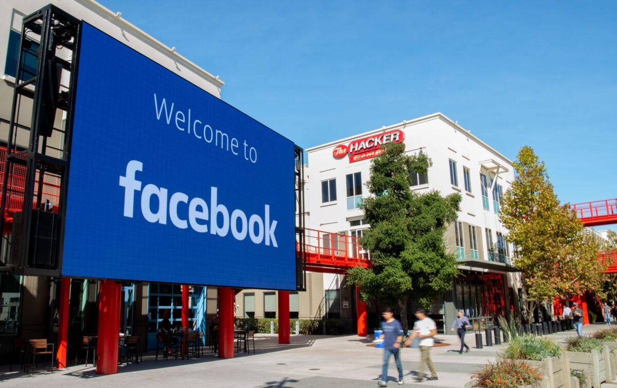 A giant digital sign is seen at Facebook's corporate headquarters campus in Menlo Park, Calif., on Oct. 23, 2019. (Josh Edelson/AFP via Getty Images)