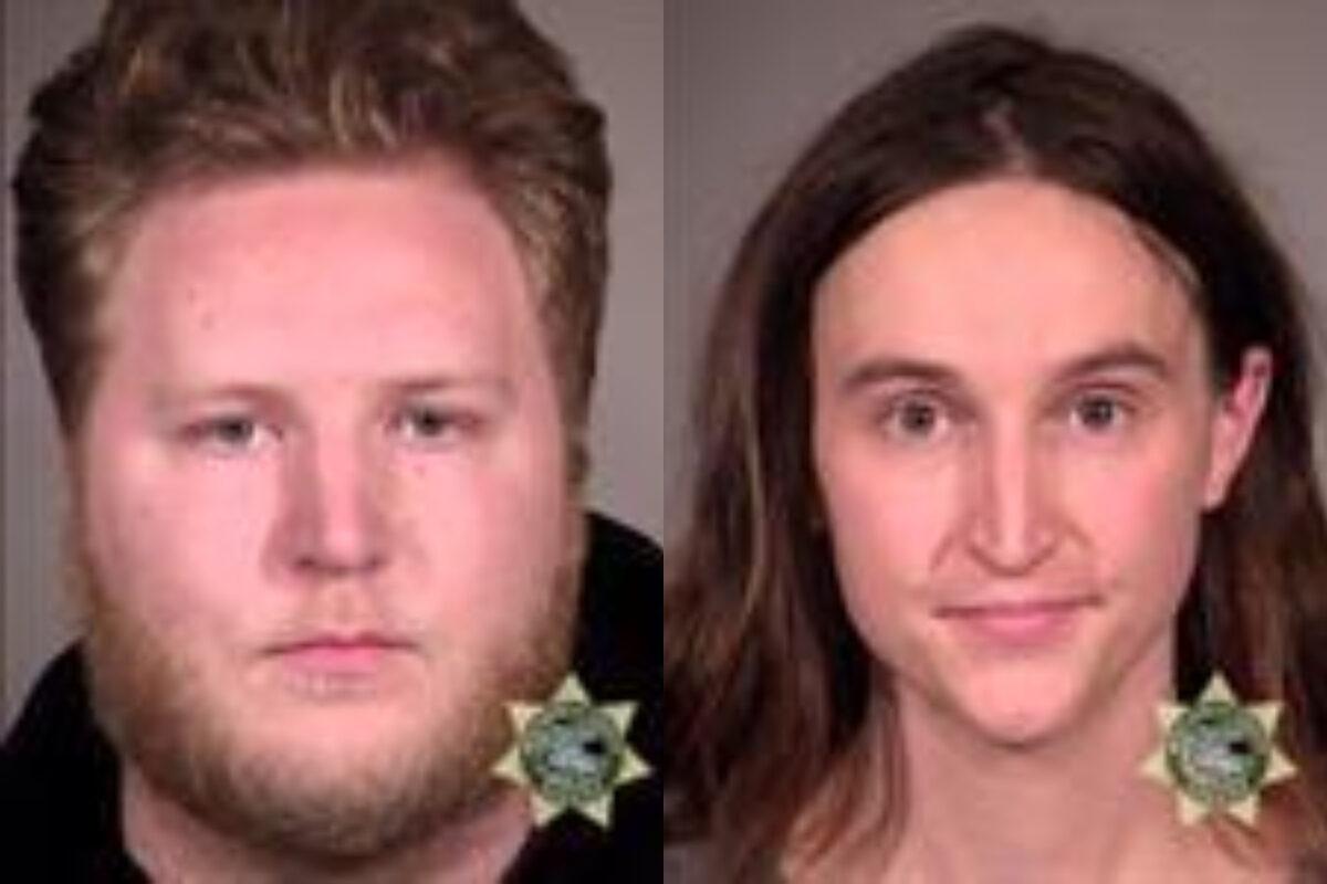  Jarrid Huber and Emery Hall are seen in mugshots. (Multnomah County Sheriff's Office)