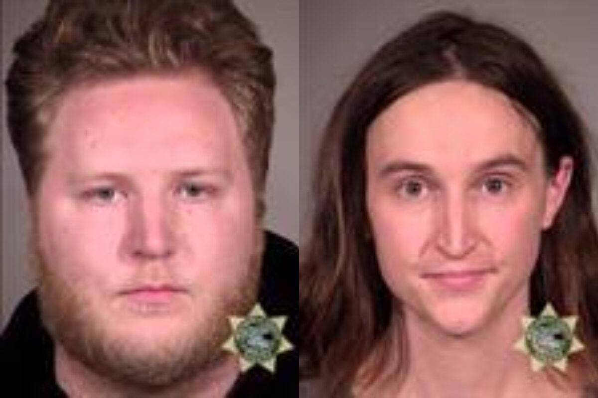 Jarrid Huber and Emery Hall are seen in mugshots. (Multnomah County Sheriff's Office)