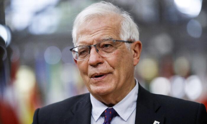 European Union foreign policy chief Josep Borrell arrives for an EU summit at the European Council building in Brussels on May 24, 2021. (Olivier Hoslet/Pool/AFP via Getty Images)