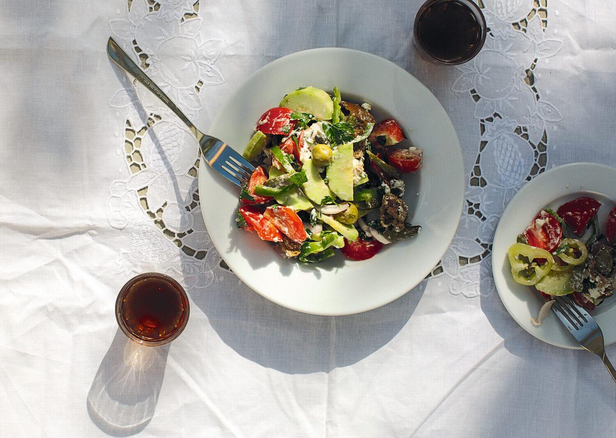 Cretan Summer Salad With Fresh Cheese and Traditional Rusks
