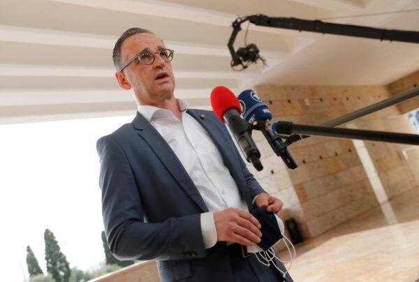 German Foreign Minister Heiko Maas arrives for a meeting of EU foreign ministers in Lisbon on May 27, 2021. (Armando Franca/AP Photo)