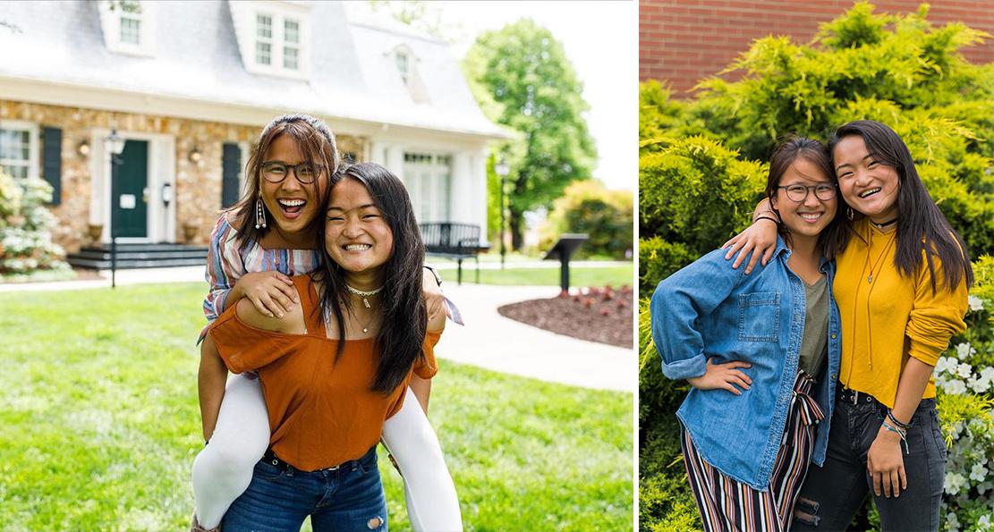 (Left) (Courtesy of <a href="https://www.liberty.edu/">Liberty University</a>); (Right) Ruby (R) and Ally reunited years later in the U.S. (Courtesy of <a href="https://www.facebook.com/aa.coleee">Ally Cole</a>)