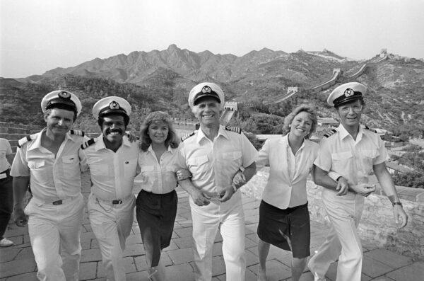 The cast of the television series "The Love Boat," at the Great Wall near Beijing, China on May 30, 1983. (Liu Heung Shing/AP Photo, File)