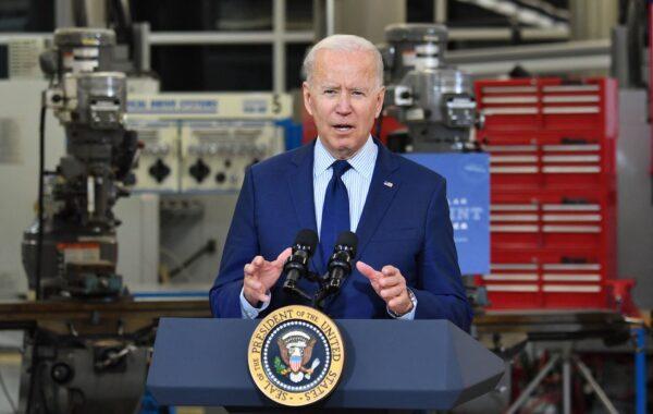 President Joe Biden speaks on the economy at Cuyahoga Community College Manufacturing Technology Center, in Cleveland on May 27, 2021. (Nicholas Kamm/AFP via Getty Images)