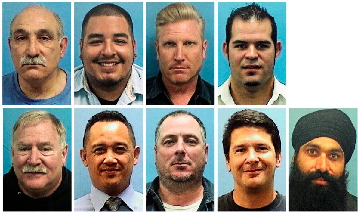 This combo of images provided by the Valley Transportation Authority shows the nine victims of a shooting at a VTA rail yard in San Jose, Calif., on May 26, 2021. (T-L) Abdolvahab Alaghmandan, Adrian Balleza, Alex Fritch, Jesus Hernandez III. (B-L) Lars Lane, Paul Megia, Timothy Romo, Michael Rudometkin, and Taptejdeep Singh. (Valley Transportation Authority via AP)