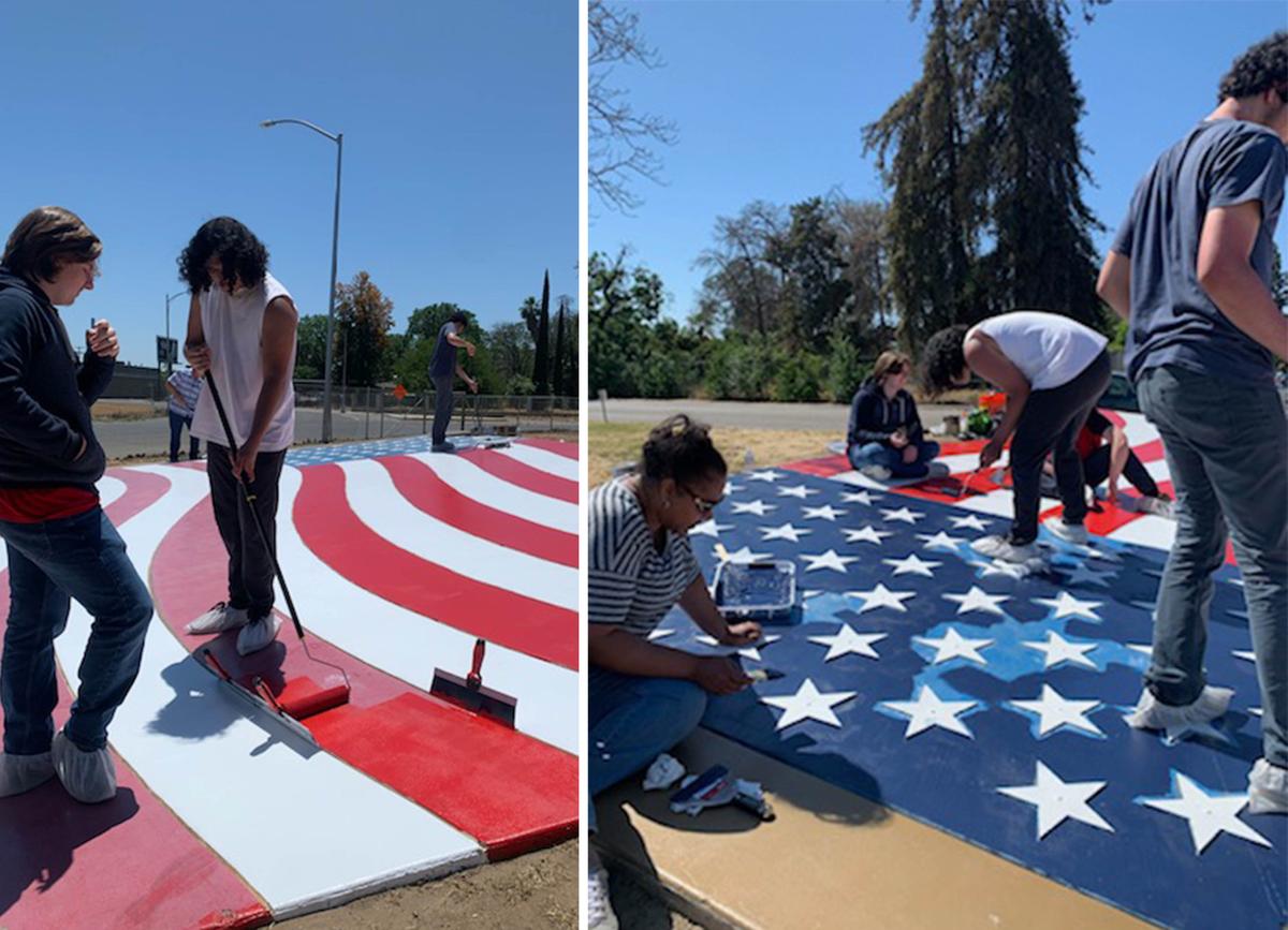Christian and his team working on the flag memorial on May 16. (Courtesy of Christian Juvet)