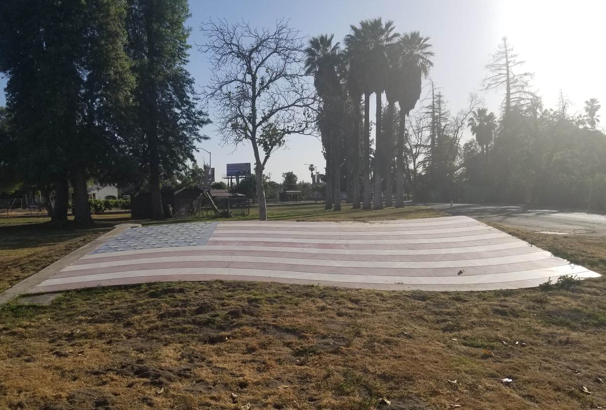 The flag memorial in Roeding Park, Fresno, prior to refurbishing. (Courtesy of Christian Juvet)