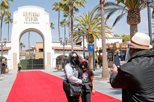 Guests attend the grand reopening media day at Universal Studios Hollywood in Los Angeles on April 15, 2021. (Amy Sussman/Getty Images)
