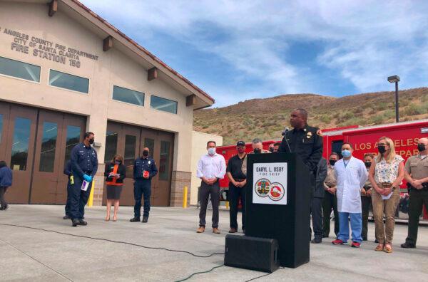 Los Angeles County Fire Chief Daryl Osby talks during a news conference about a shooting at a local fire station in Santa Clarita, Calif., on June 1, 2021. (Stefanie Dazio/AP Photo)