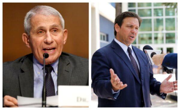 Dr. Anthony Fauci (L) and Florida Gov. Ron DeSantis (R). ((Greg Nash/Pool via Reuters; Samira Bouaou/The Epoch Times)