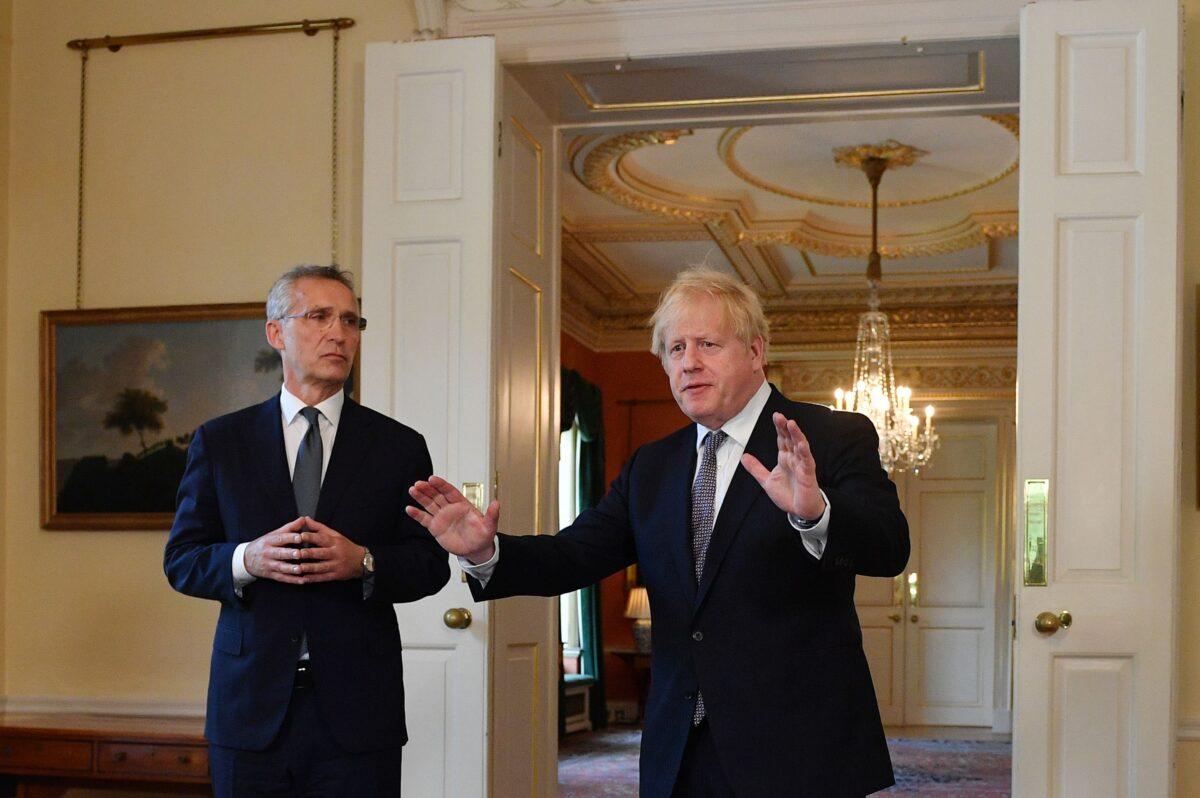 NATO secretary-general Jens Stoltenberg had talks with Prime Minister Boris Johnson at 10 Downing Street, UK, on June 2, 2021. (Justin Tallis/PA)