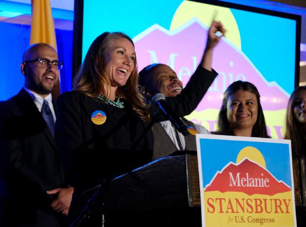 Rep. Melanie Stansbury (D-N.M.) addresses supporters after winning the election in New Mexico's First Congressional District race to fill former U.S. Rep. Deb Haaland's seat in Albuquerque, N.M., on June 1, 2021. (Adolphe Pierre-Louis/The Albuquerque Journal via AP)