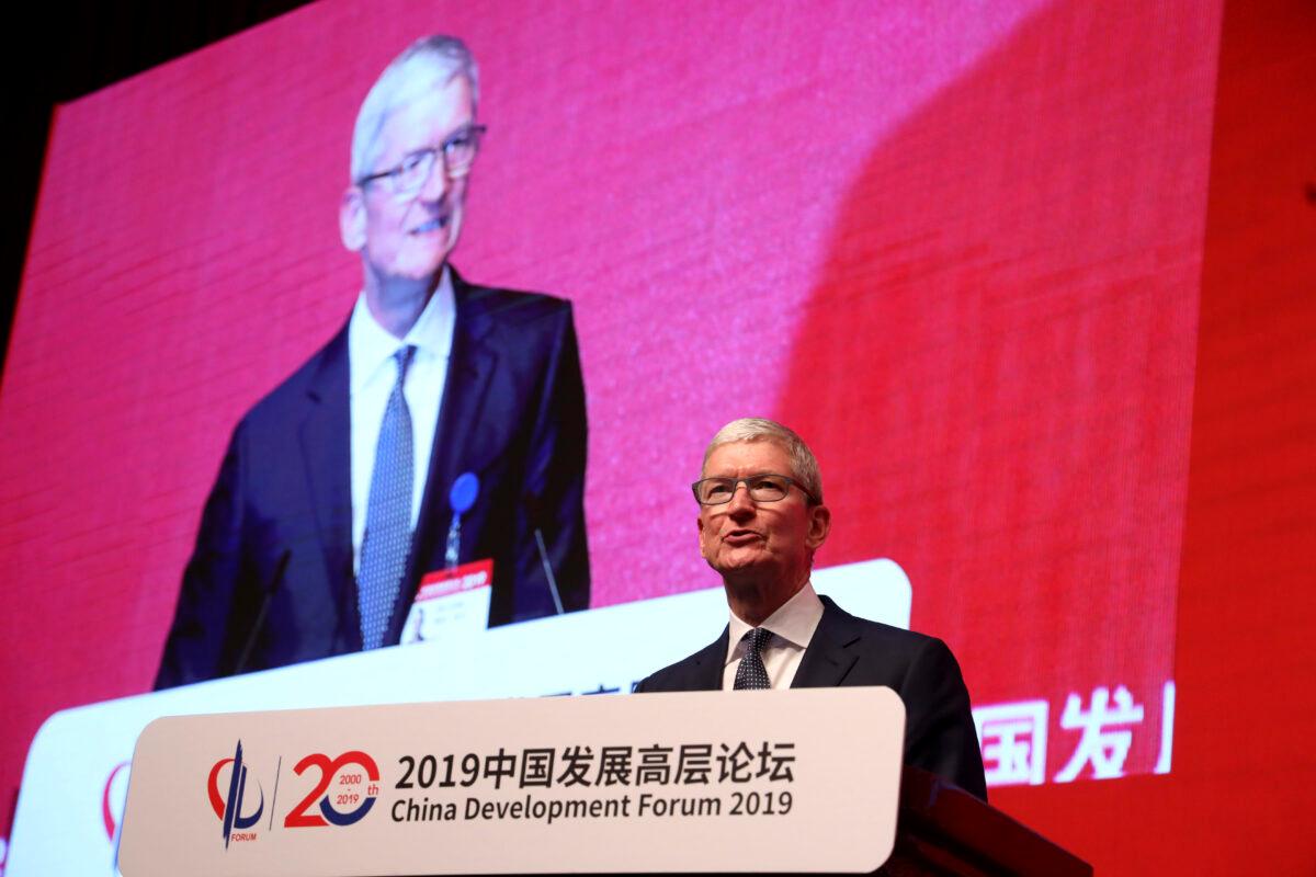 Apple CEO Tim Cook speaks during the Economic Summit held for the China Development Forum in Beijing on March 23, 2019. (Ng Han Guan/AFP via Getty Images)