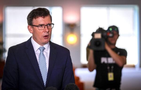 Education Minister Alan Tudge speaks during a media conference at Parliament House on Sept. 4, 2020, in Canberra, Australia. (David Gray/Getty Images)