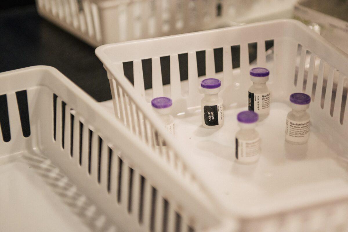 Filled vials wait to be distributed ahead of a Covid-19 vaccine clinic in Houston, Texas, on May 13, 2021. (Brandon Bell/Getty Images)