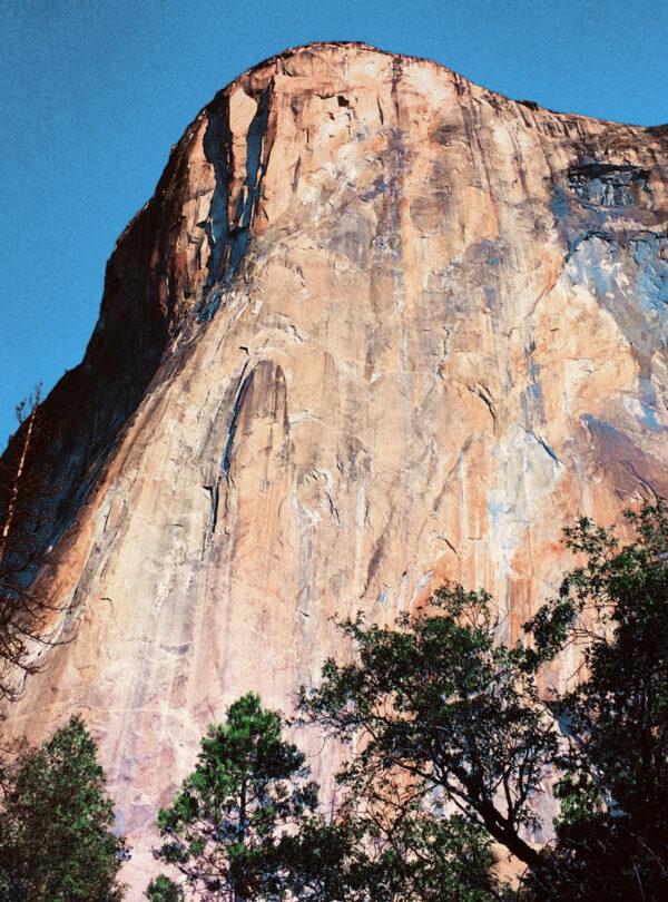 A view looking up the mighty heights of one of the largest exposed-granite monoliths in the world, El Capitan.