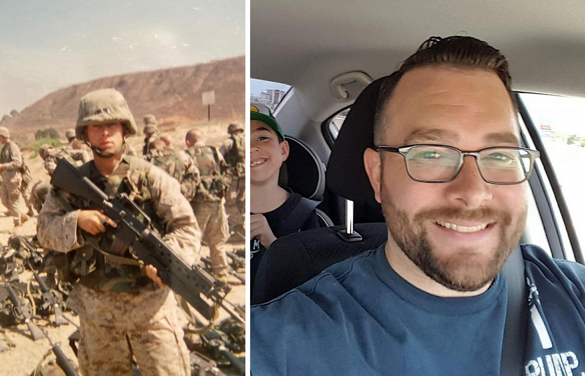 (Left) White in the military; (Right) White after returning to civilian life. (Courtesy of <a href="https://www.facebook.com/profile.php?id=100024230283848">Kevin White</a>)